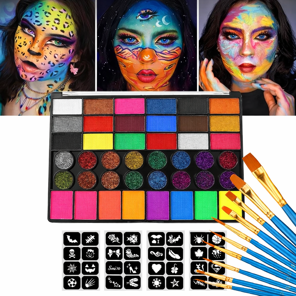 42-Color UV Neon Face & Body Paint Set (Water-Based)