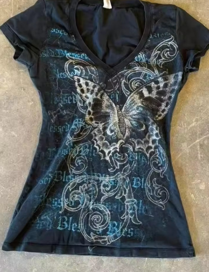 Blue Butterfly Y2K Tee