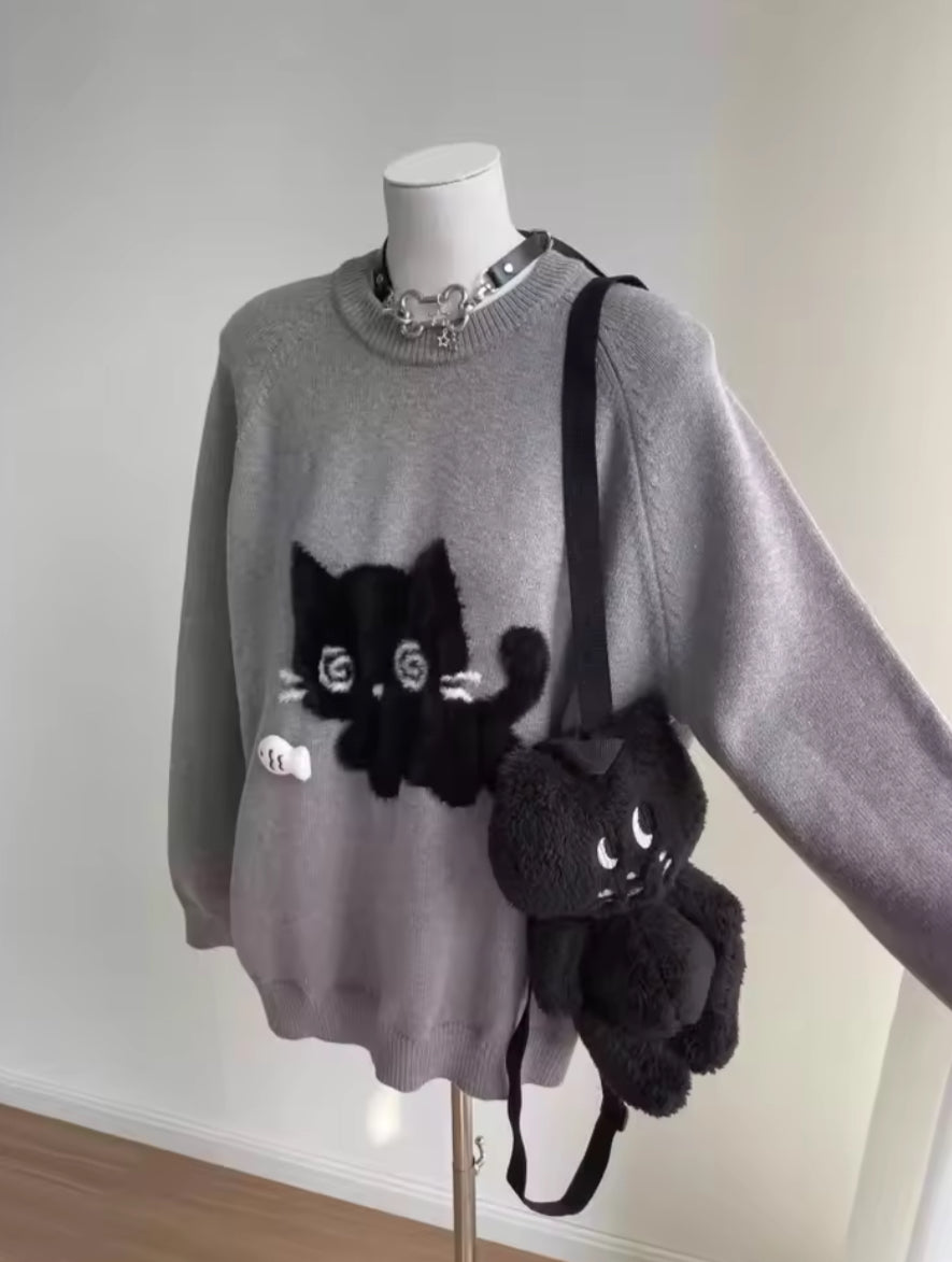 Cat Soft Sweater - Gray