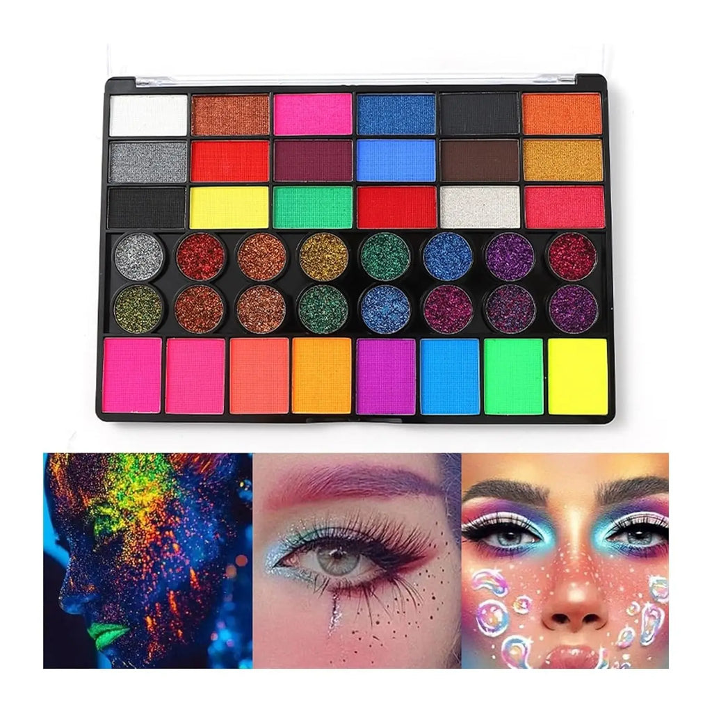 42-Color UV Neon Face & Body Paint Palette (Water-Based)