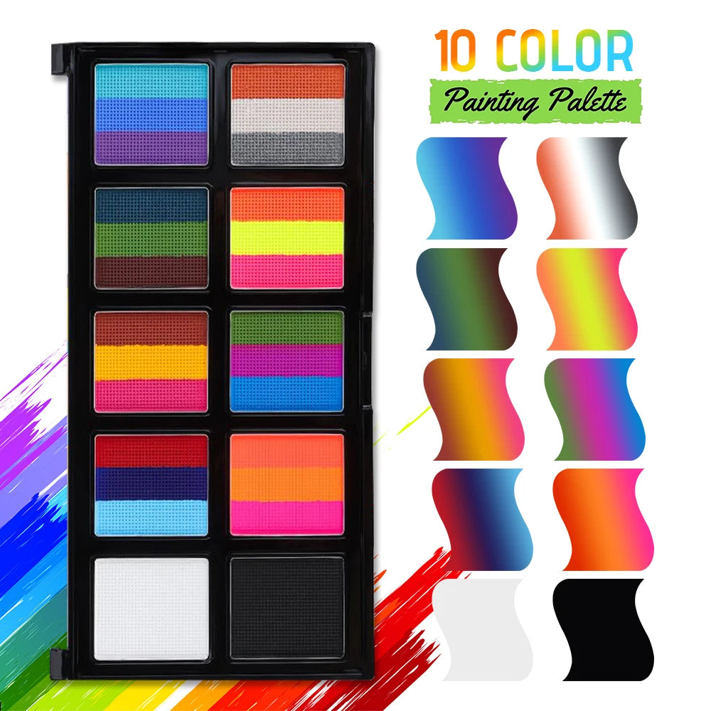 10 Multi Colour Water-Based Face and Body Paint (Pallette)