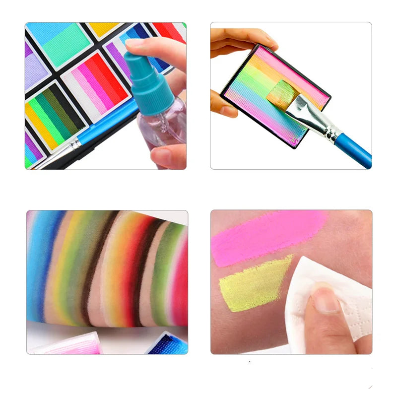 12-Grid Face & Body Painting Set – Water-Soluble Rainbow Palette Kit with Brushes & Stencils(3)