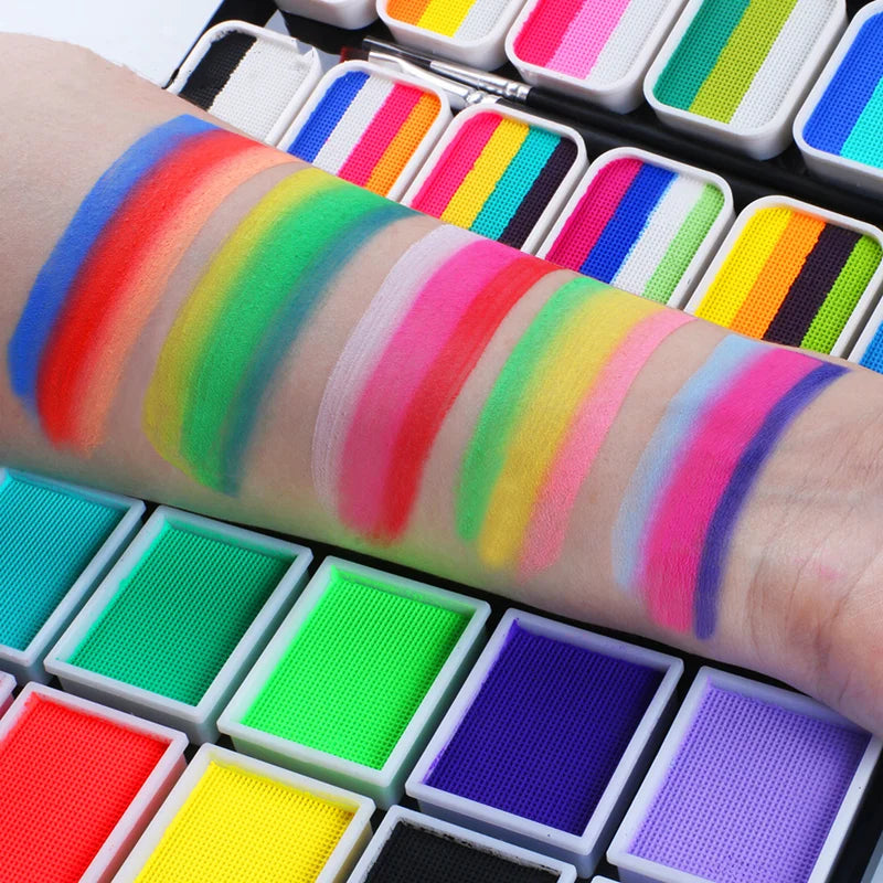 12-Grid Face & Body Painting Set – Water-Soluble Rainbow Palette Kit with Brushes & Stencils(3)